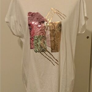 Esprit Funnel Neck Tshirt with Sequin Embellishment NWT